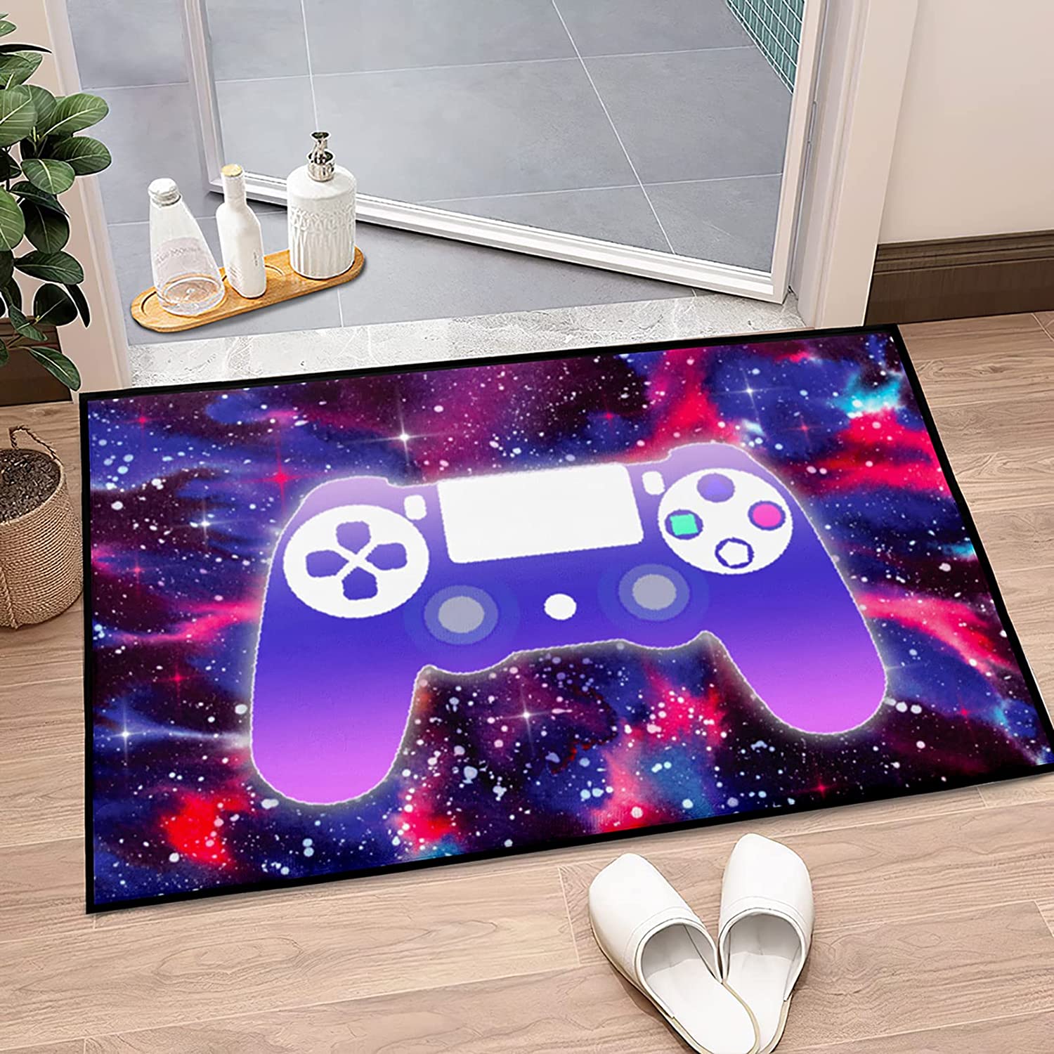 Game Rugs Kids Bedroom - Gamer Area for Boys Bedroom, Universe Galaxy Floor Mat Non Slip