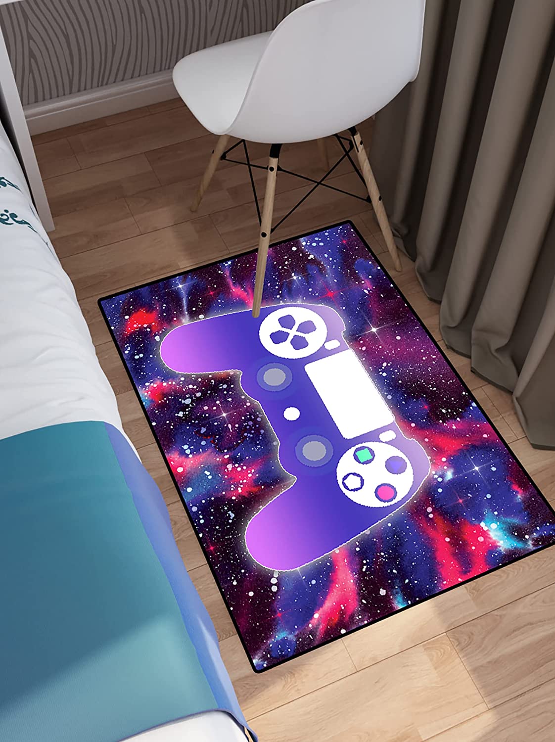 Game Rugs Kids Bedroom - Gamer Area for Boys Bedroom, Universe Galaxy Floor Mat Non Slip - Image 2