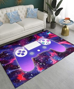 Game Rugs for Kids Bedroom with Universe Galaxy Floor Mat Non-Slip Throw Rugs and Soft Door Mat