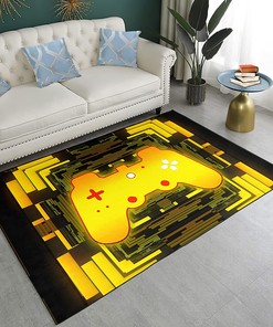Game Rugs with Yellow Gamepad Printing for Boys Bedroom and Teens Decoration