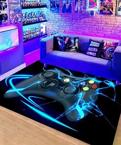 Game Video Gaming Pattern Area Rugs - Non-Slip Children Play Rug Carpet for Bedroom and Bathroom