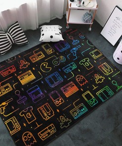 Game Video Gaming Pattern Black Kitchen Rugs - Floor Mats Kids Play Mat, Throw Rugs, and Exercise Mat