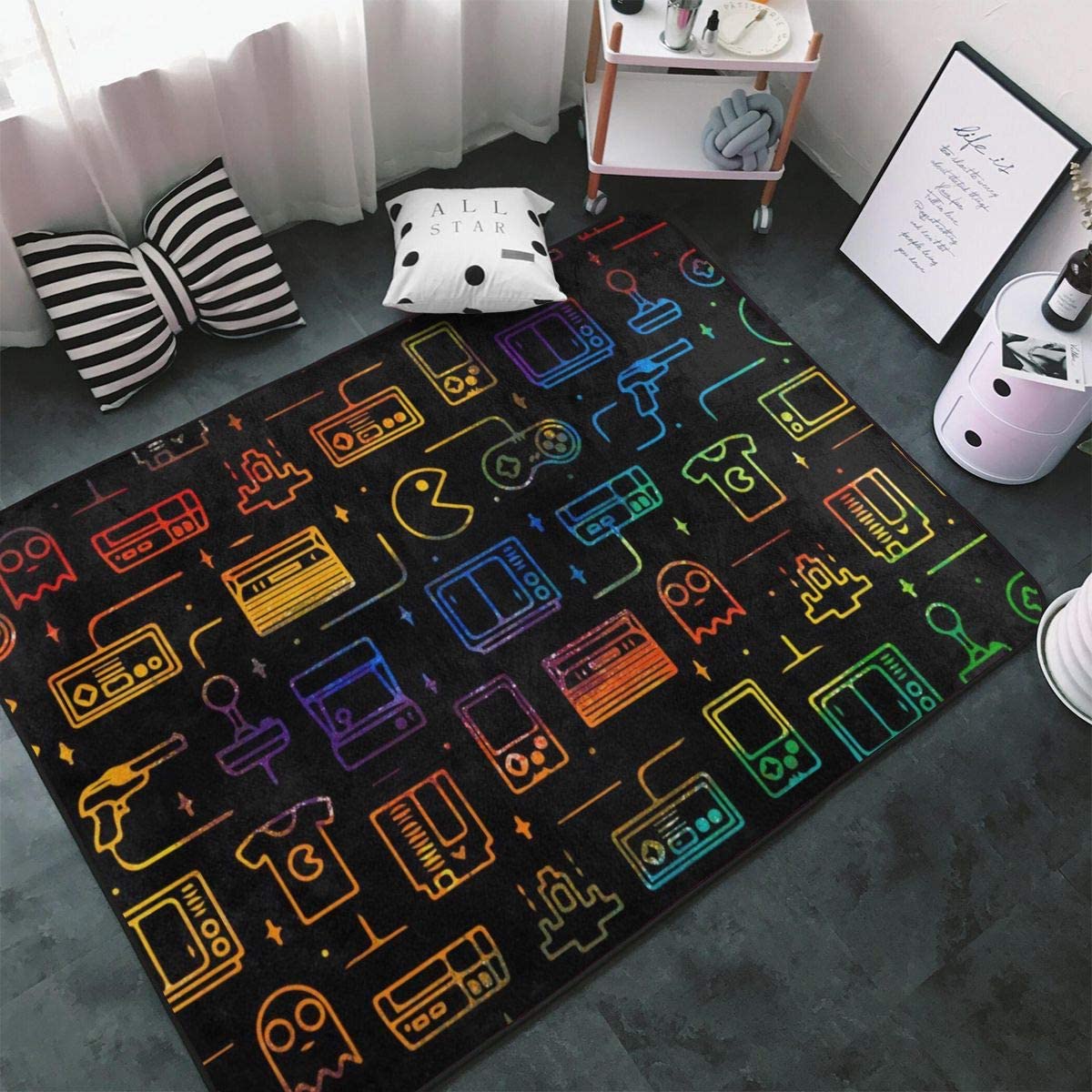Game Video Gaming Pattern Black Kitchen Rugs - Floor Mats Kids Play Mat, Throw Rugs, and Exercise Mat