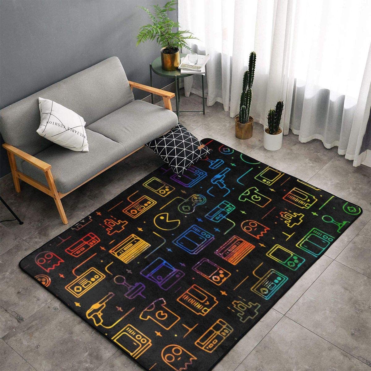 Game Video Gaming Pattern Black Kitchen Rugs - Floor Mats Kids Play Mat, Throw Rugs, and Exercise Mat - Image 2