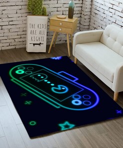 Gamepad Area Rugs for Room: Pacman Anime Gaming Floor Mat Carpet with Video Game Player Area Rug Design
