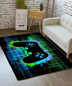 Gamepad Controller Standing Floor Pad Rugs Yoga Mat, Video Games Room Decor Gaming Rug Boys Room Blue Green