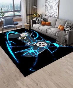 Gamepad Pattern Black Carpet Sofa Floor Mat for Living Room Bedroom Men Colorful Painting Gaming Design