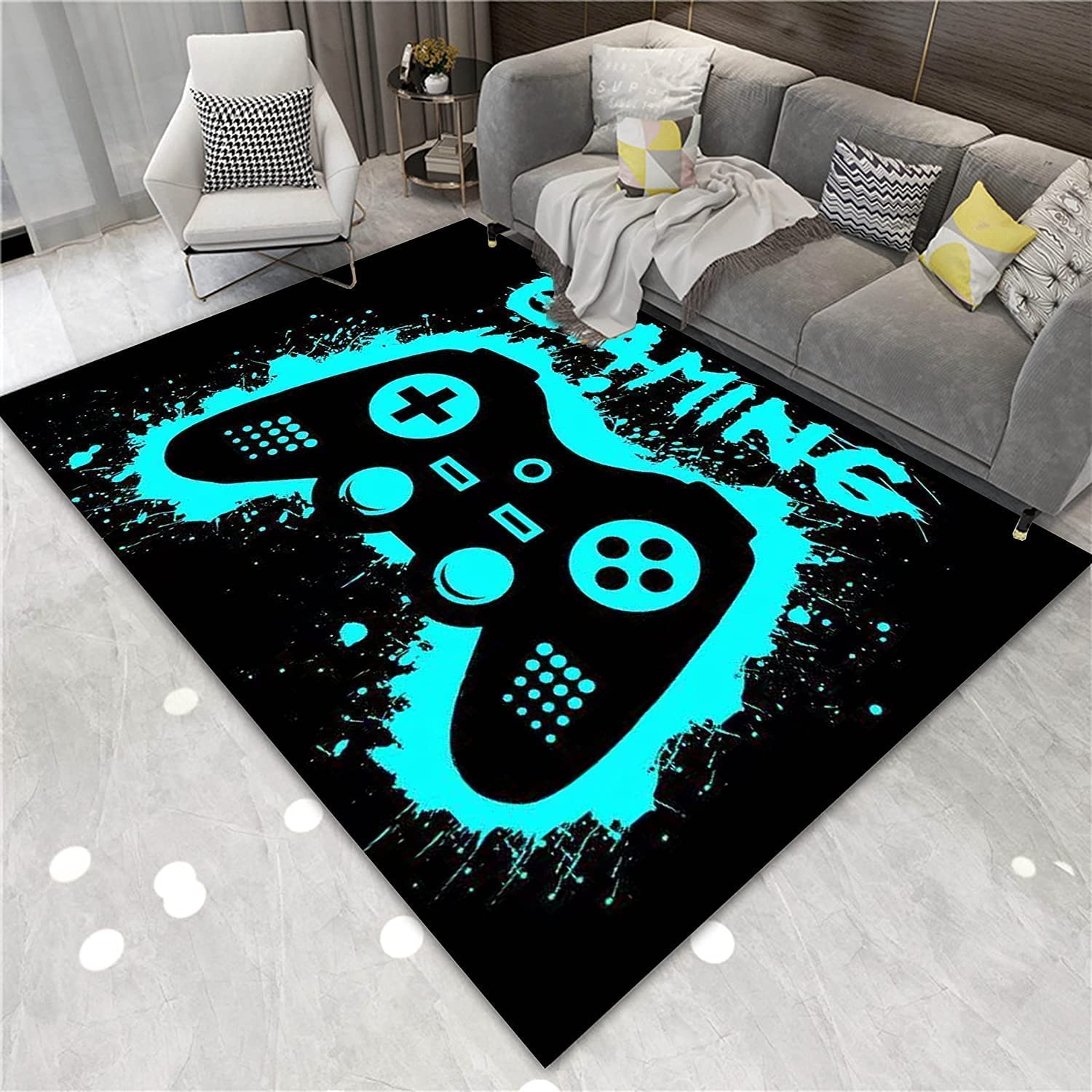 Gamer Area Carpet - 3D Area Rugs for Boy's Bedroom Controller Gaming Rug - Green