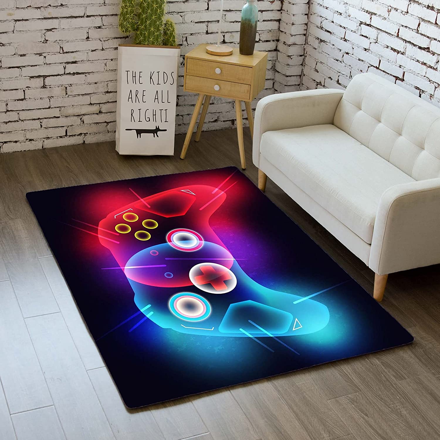 Gamer Area Carpet for Kids Boys - 3D Printed Controller Gamepad Mat for Dining and Living Room Decor