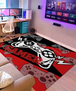 Gamer Area Carpet for Kids Boys - 3D Printed Gaming Rug with Gamepad Design for Bedroom Playroom