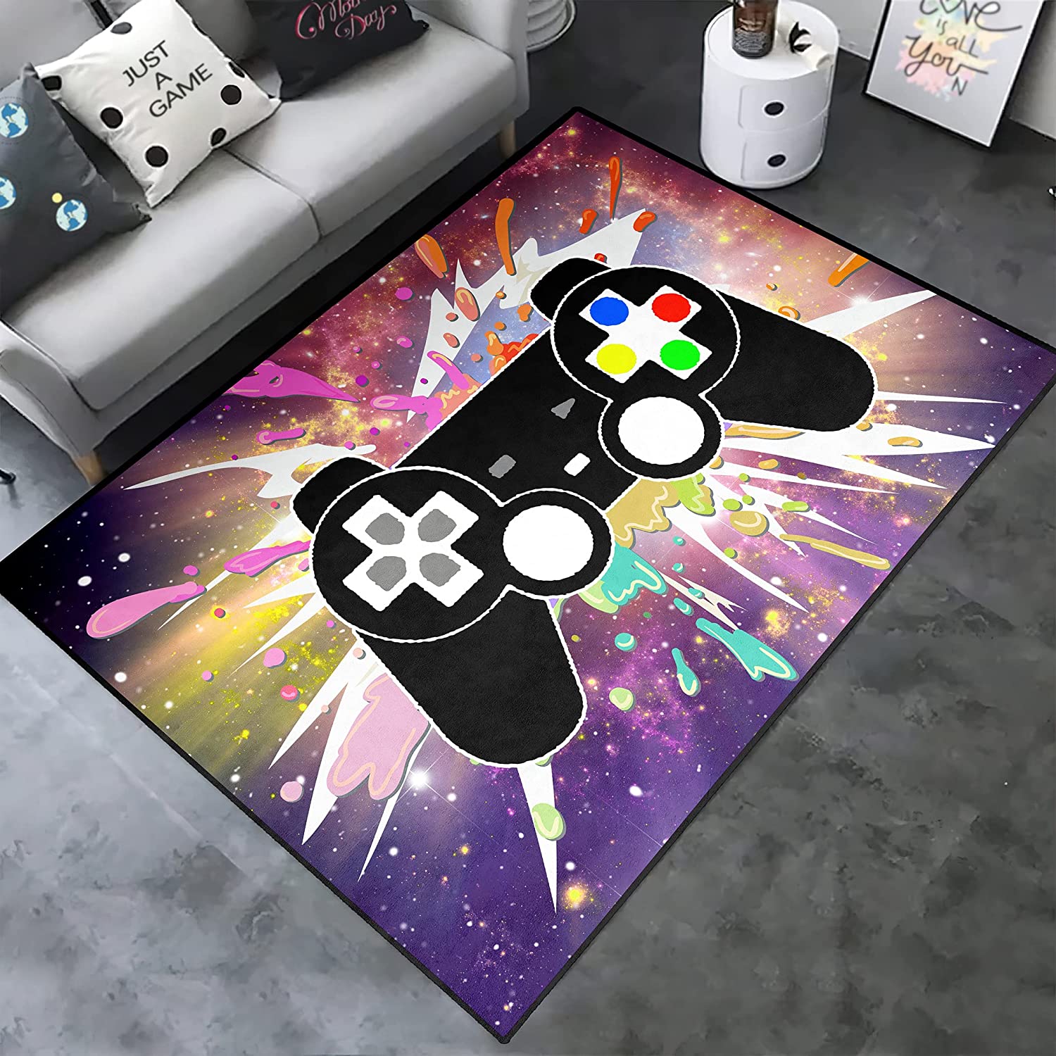 Gamer Area Rug - Gamepad Controller Carpet for Bedroom, Living Room - Non-Slip Floor Mat for Any Season