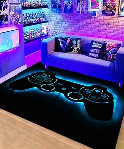 Gamer Area Rug for Boys Teens Bedroom with Naughty Design, Non-Slip Washable Crystal Polyester Floor Mat (Black)