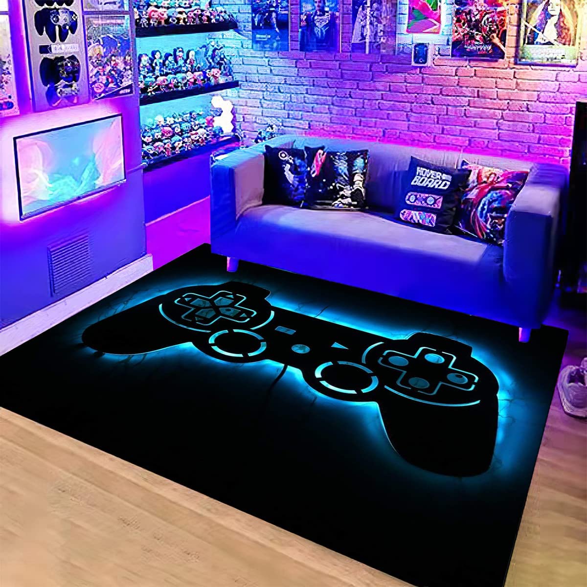Gamer Area Rug for Boys Teens Bedroom with Naughty Design, Non-Slip Washable Crystal Polyester Floor Mat (Black)