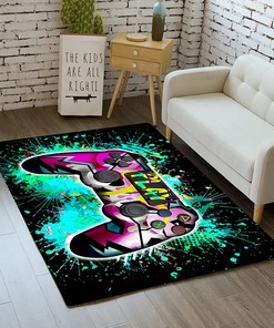 Gamer Area Rugs Teen Boys - Cool Street Game Carpets Video Games Controller with Color Camouflage Printed Polyester Mats