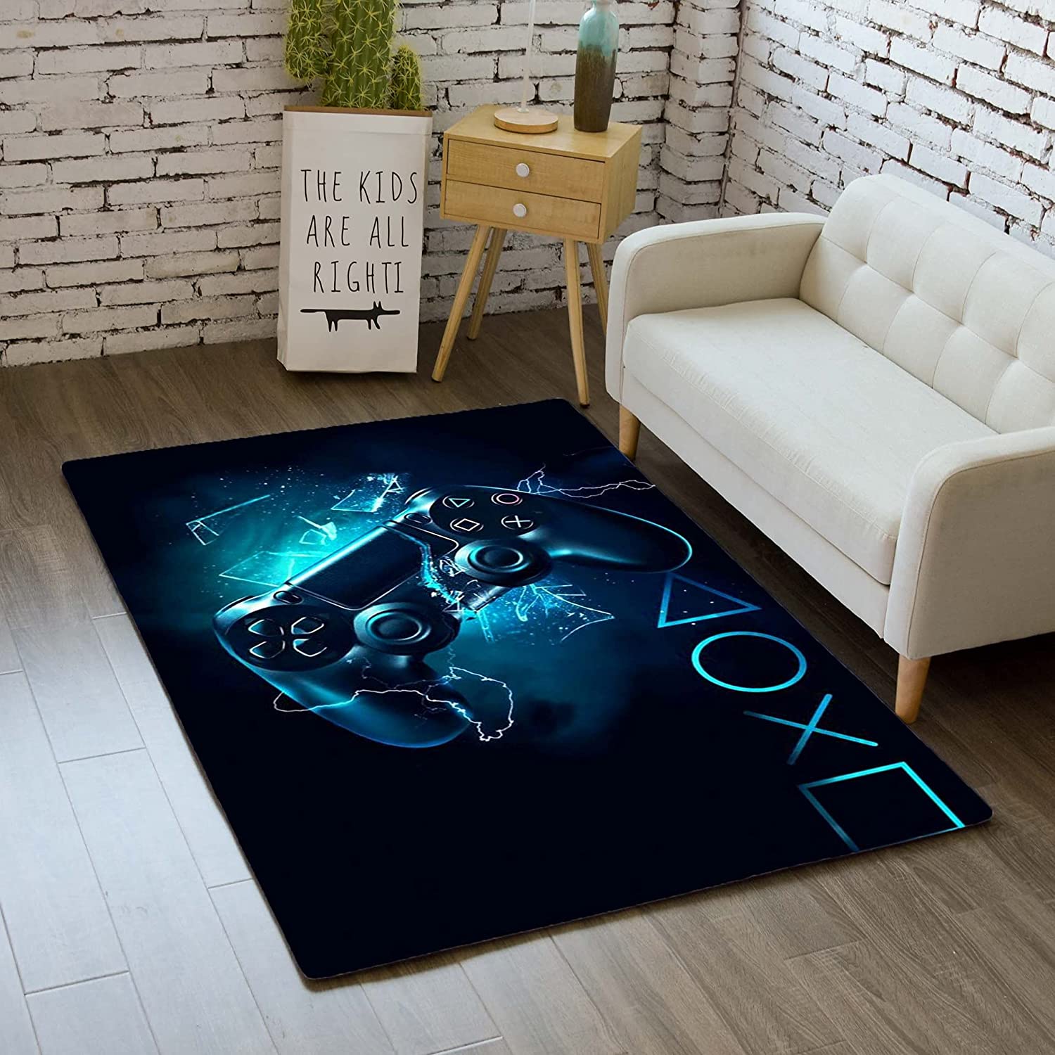 Gamer Area Rugs for Boys - 3D Printed Controller Gamepad Mat for Teen Bedroom, Dining and Living Room Decor