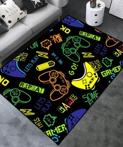 Gamer Black Rug - Comfort Flannel Round Carpet for Living Room and Bedroom Floor Mat