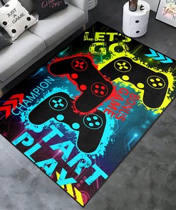 Gamer Boys Bedroom Video Game Area Rug - 3D Printed Gamepad Controller Carpet - Non-Slip Crystal Floor Mat