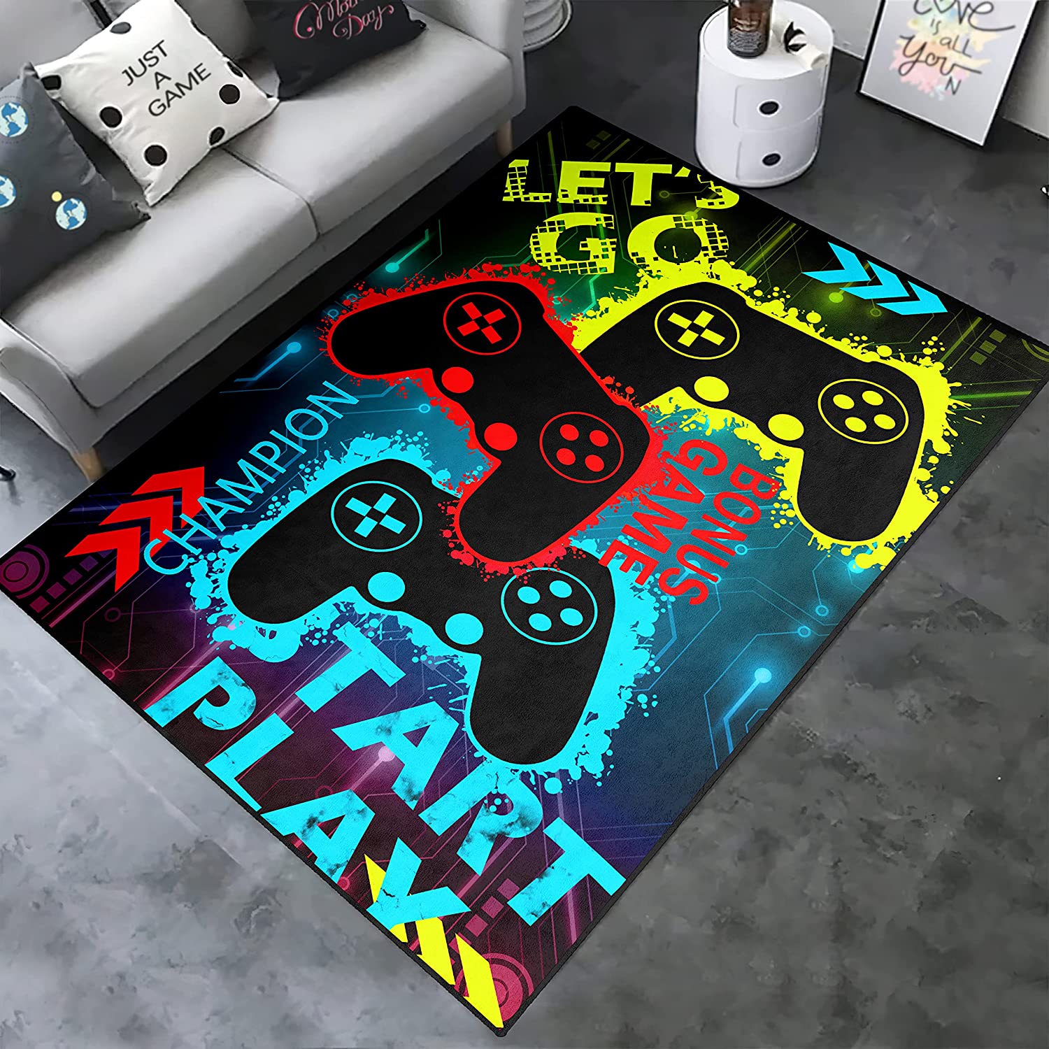 Gamer Boys Bedroom Video Game Area Rug - 3D Printed Gamepad Controller Carpet - Non-Slip Crystal Floor Mat