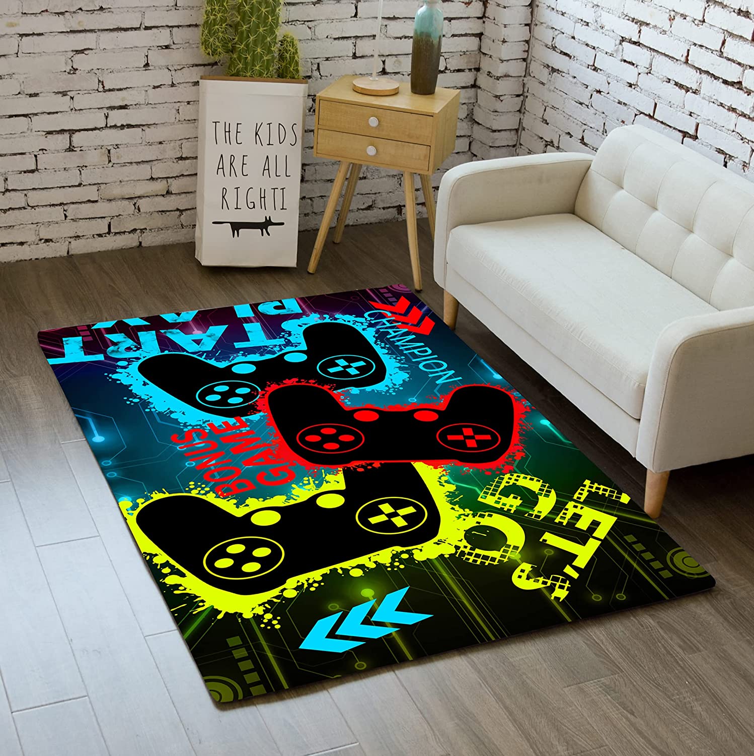 Gamer Boys Bedroom Video Game Area Rug - 3D Printed Gamepad Controller Carpet - Non-Slip Crystal Floor Mat - Image 2
