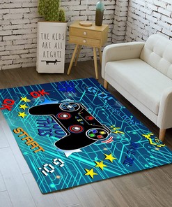 Gamer Controller Standing Yoga Mat, Room Decor Polyester Mats, Comfy Floor Play Mat Doormats Blue