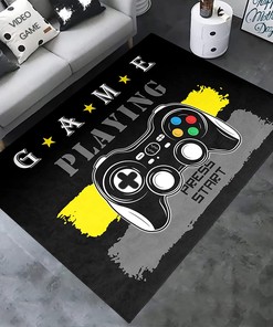 Gamer Doormat Boys Room: 3D Gamer Area Rug with Gamepad Controller Design Room Home Decor in Black Polyester