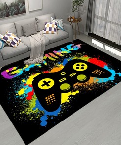 Gamer Floor Rugs for Living Room Teens - Gaming Gamepad Black Cool Area Rug Home Decor Sofa Floor Mat for Boys