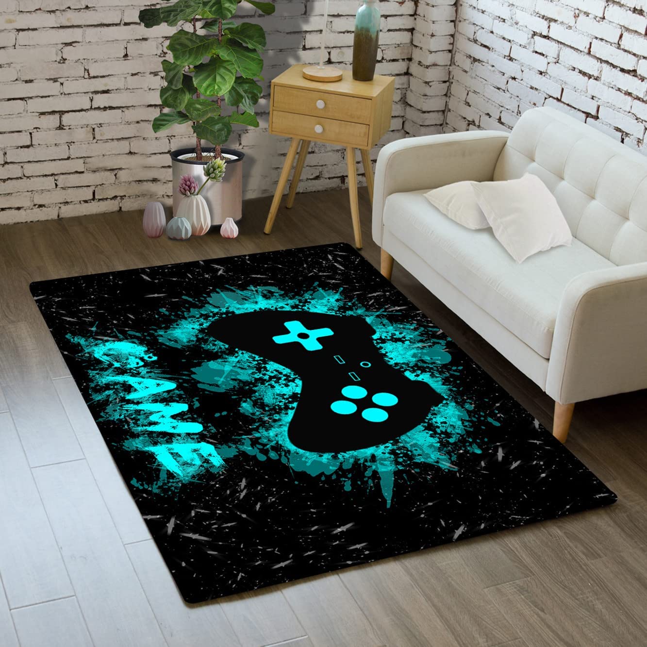 Gamer Floor Rugs for Living Room with Blue Yoga Mat Polyester Carpets