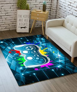 Gamer Rugs for Bedroom Boys - Blue Gamepad Gaming Decor for Boys Room