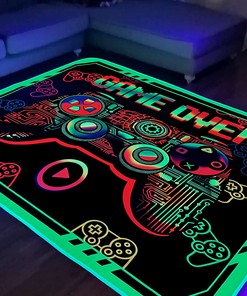 Gaming Area Rug Blacklight for Bedroom Game Printed Carpet - Glow in The Dark Non-Slip Area Rug