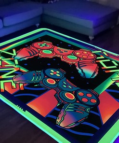 Gaming Area Rug | Non-Slip Playroom Carpet with Blacklight Print and Glow in the Dark Features