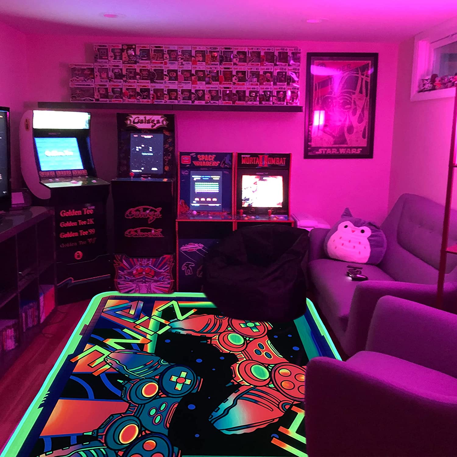 Gaming Area Rug | Non-Slip Playroom Carpet with Blacklight Print and Glow in the Dark Features - Image 2