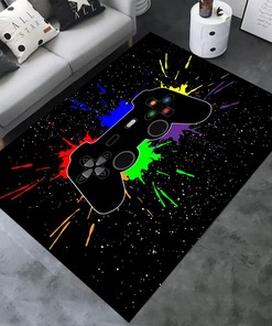 Gaming Area Rug for Bedroom Teens - Gamer Gamepad Black Home Floor Mats for Men Living Room