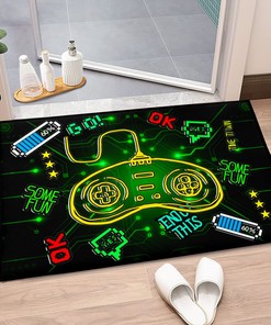 Gaming Area Rugs Bedroom, Gamer Teens Gamepad Black Cool Floor Rug Living Room, Gamer Yoga Mat