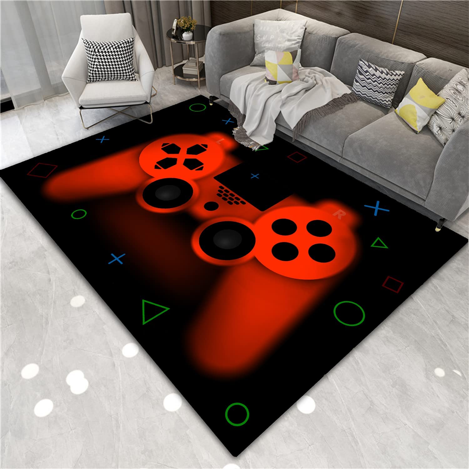 Gaming Pattern Modern Area Rugs - Non-Slip Gamer Carpets - Throw Rugs Doormats