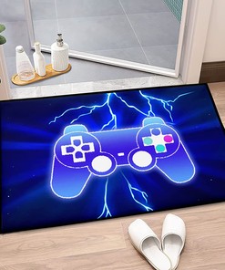 Gaming Room Decor Rug for Video Gamer Area Game Bedroom Living Rugs - Washable, Gamer Video Gamepad with Lightning Print