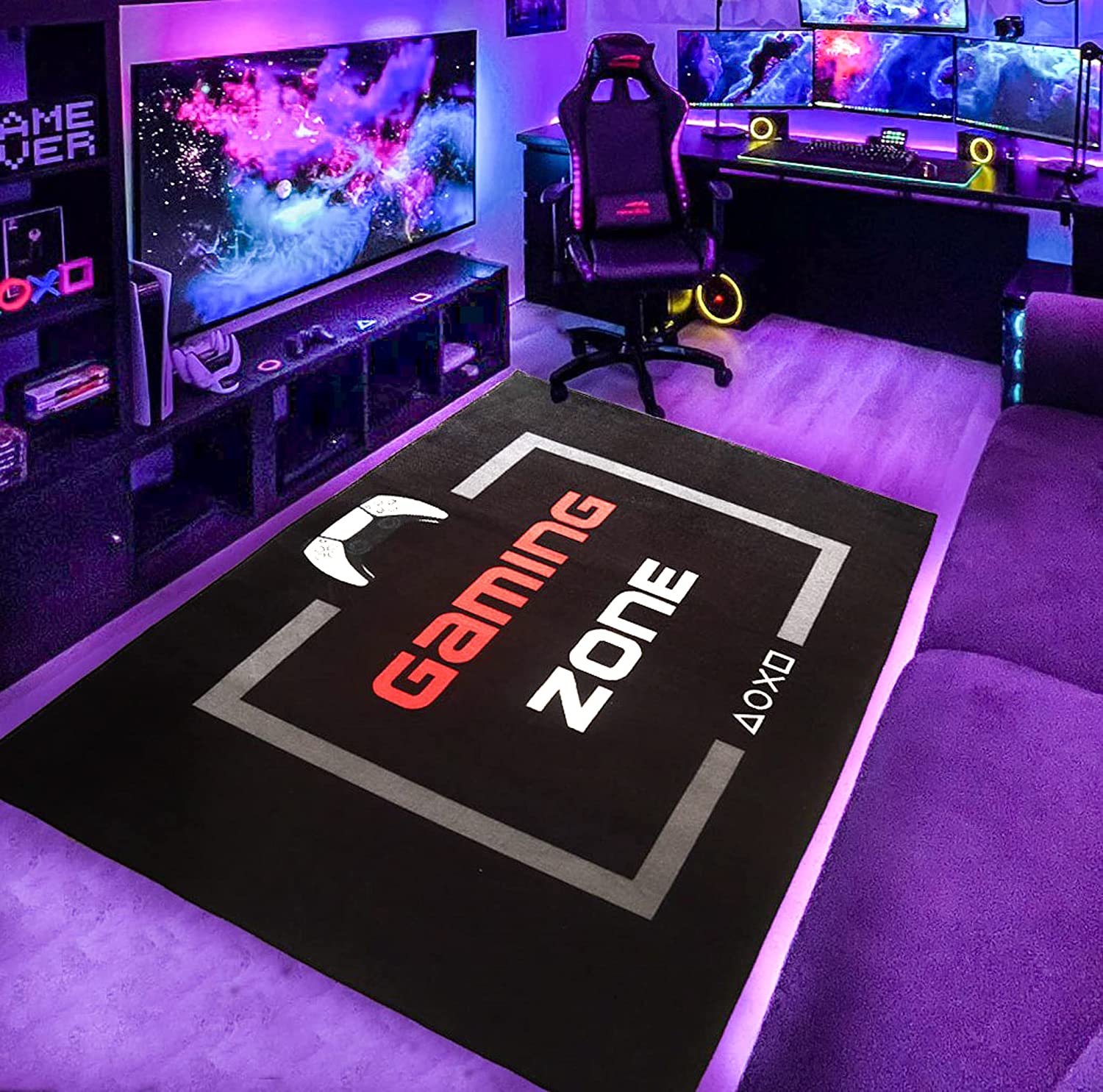 Gaming Room Decor for Gamer Bedroom Living Black Rug Washable Video Game