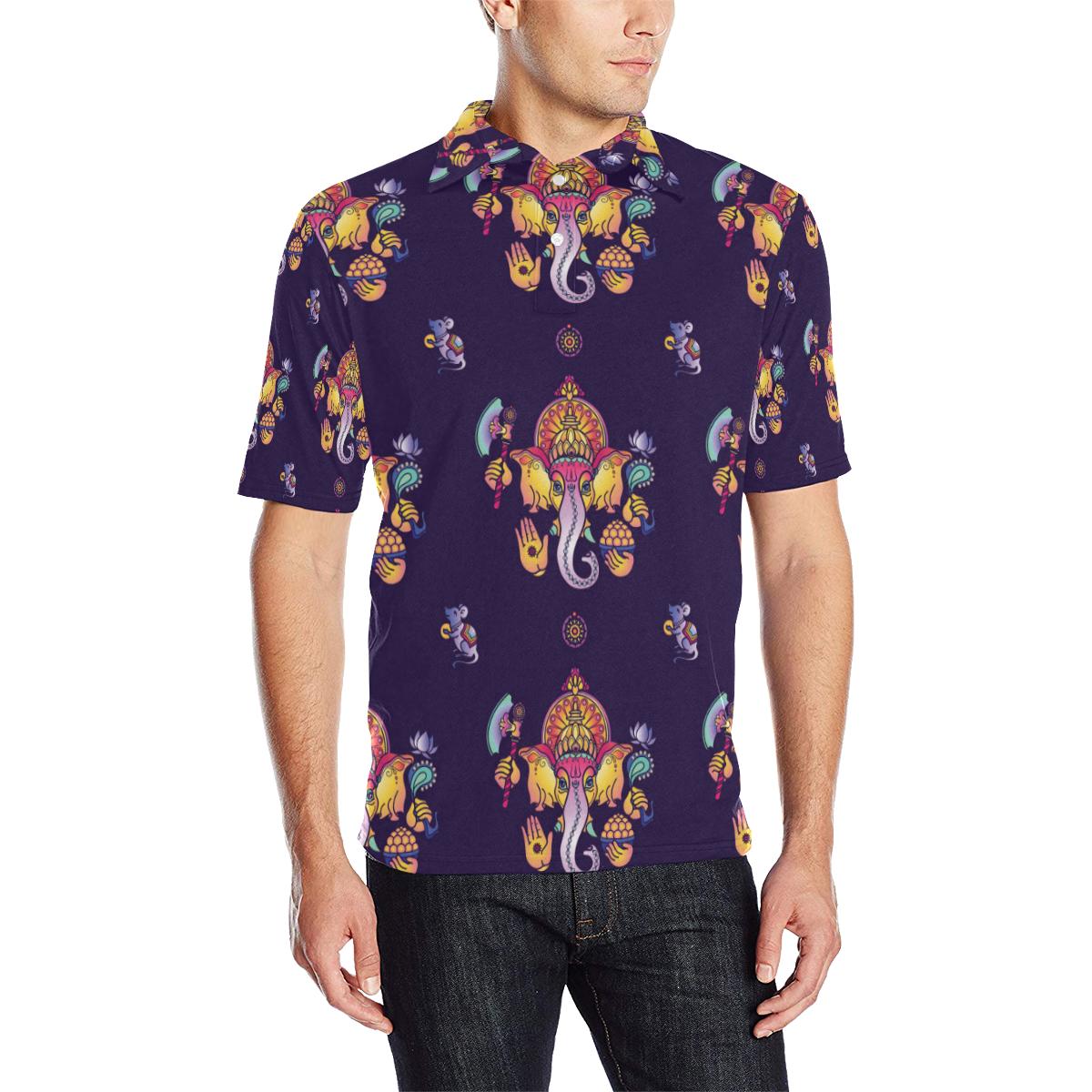Ganesha Pattern Print Design 04 Men Polo Shirt