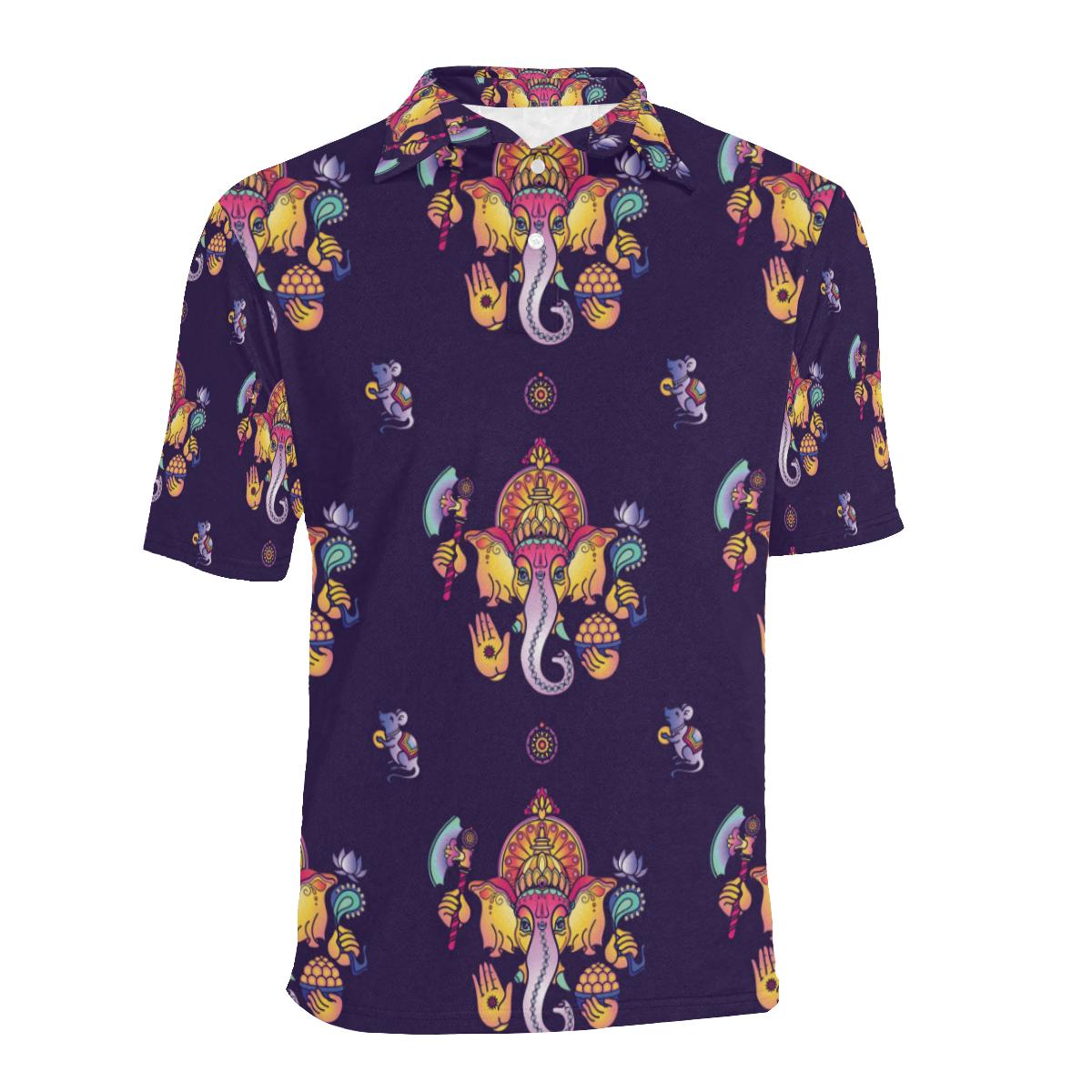Ganesha Pattern Print Design 04 Men Polo Shirt - Image 2
