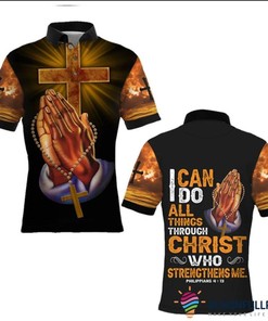 Gift For Christian I Can Do All Things Through Christ Jesus Black Yellow Polo Shirt Nhd