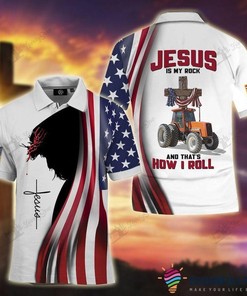 Gift For Christian Jesus Is My Rock And That Is How I Roll Orange Tractor Polo Shirt Nhd Gift For Farmer