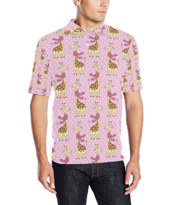 Giraffe Cute Pink Polka Dot Print Men Polo Shirt