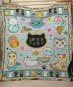 Glad to be a Cat Quilt Blanket Set for Cozy Home Decoration and Cat Lovers - Gifts for Family