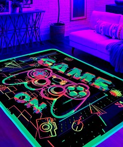 Glow in The Dark Gamer Rug - Csivoisw Gamer Area Rug Gaming Rug for Boys Bedroom Blacklight Game Printed Carpet