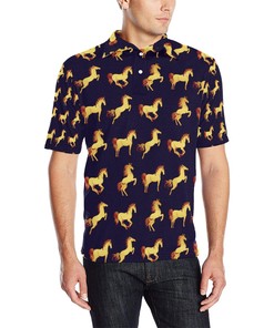Gold Horse Pattern Men Polo Shirt