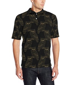 Gold Owl Pattern Men Polo Shirt