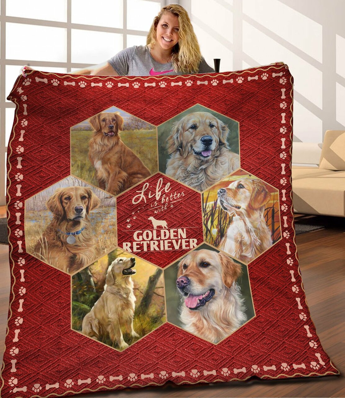 Golden Retriever Dreams Quilt Bedding Set Blanket for a Cozy Home Decor and Picnics - Gifts for Family