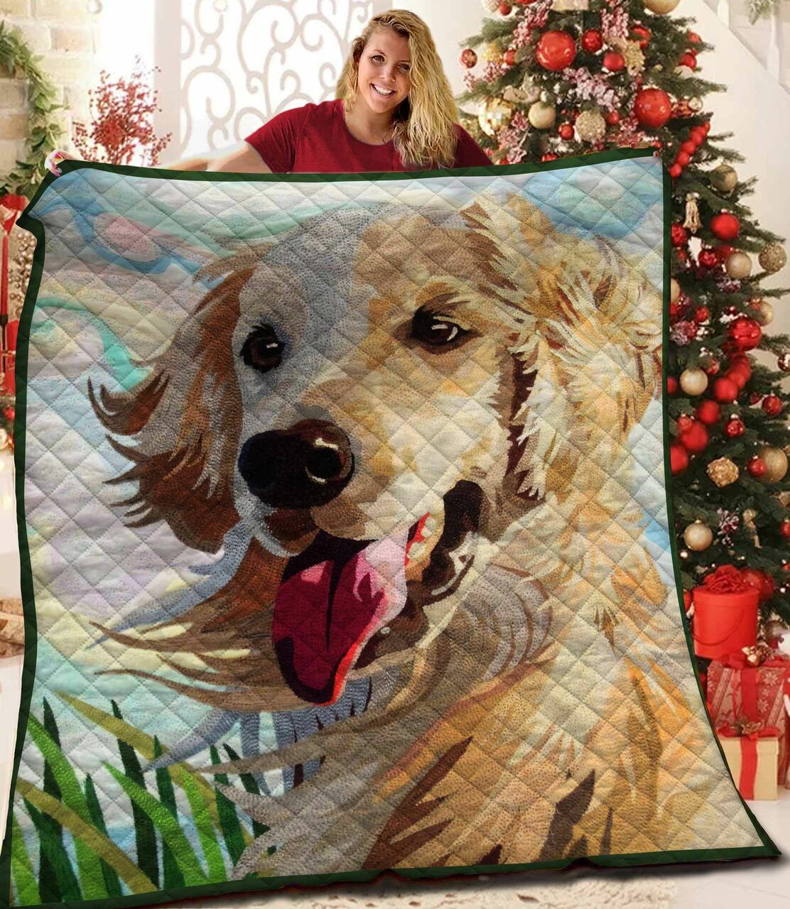 Golden Retriever Family Quilt Blanket Set for Cozy and Personalized Home Decoration - Gifts for Family