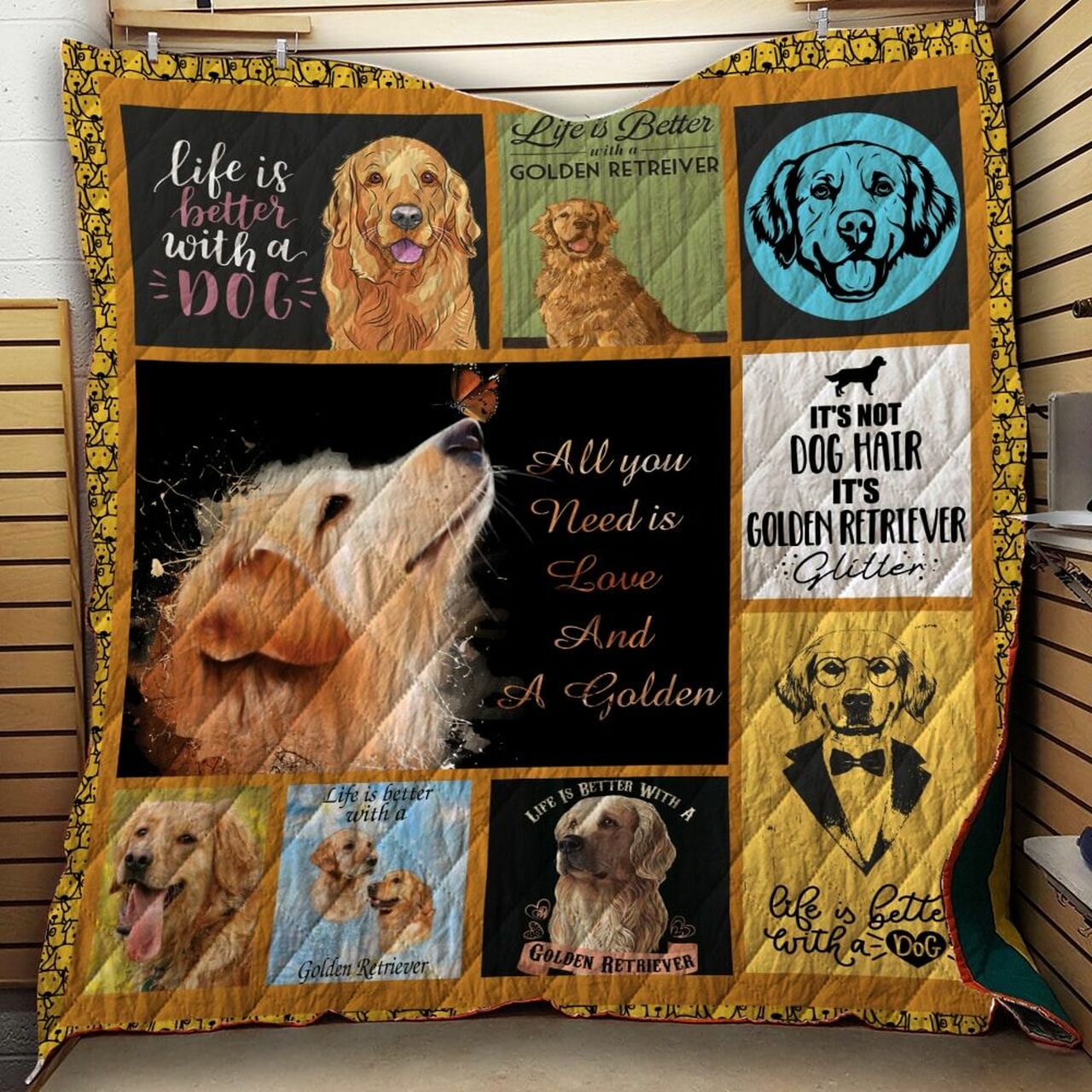 Golden Retriever Love And A Golden Quilt Bedding Set Blanket Bedroom Decor, Gifts for Family