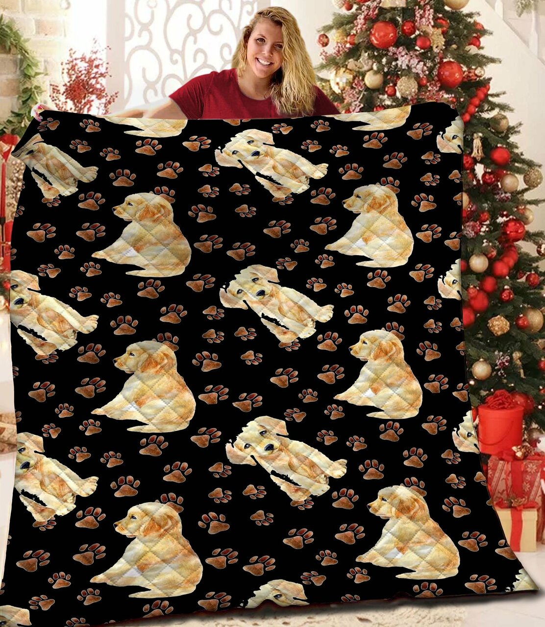 Golden Retriever Paw Quilt Bedding Set - Great for Bedroom Decor and Family Gifts