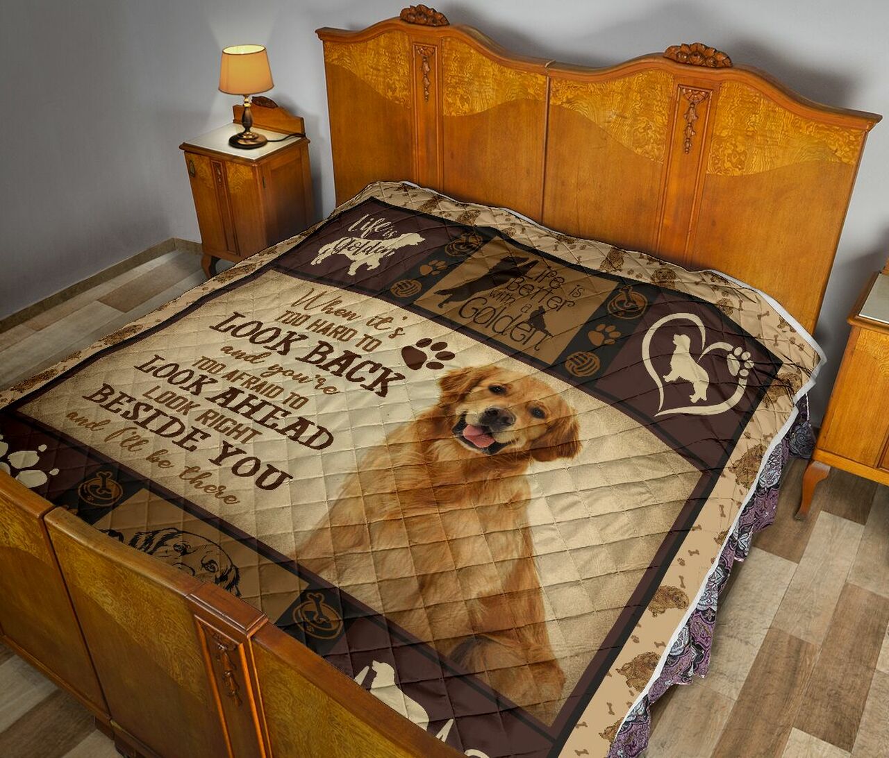 Golden Retriever When ItS Too Hard To Look Back Quilt Bedding Set Blanket Bedroom Decor, Gifts for Family